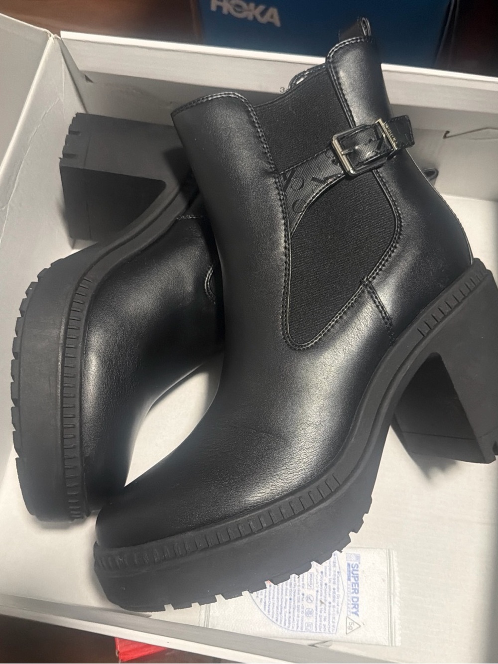 Calvin Klein Women's Fayth Buckled Block Heel Lug Sole Booties Black Size 10